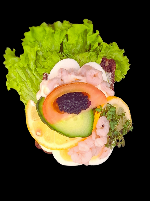 Smørrebrød m. Æg og rejse